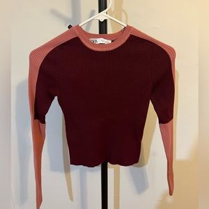 Zara cropped maroon and pink sweater sz S